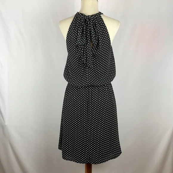 Express Black w/White Polka Dot Blousy Halter Dress w/Keyholes - Size Small - Picture 7 of 16